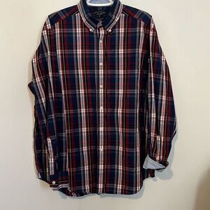 Roundtree & Yorke Casuals Men’s Long Sleeve Button Down Large Plaid Blue Red
